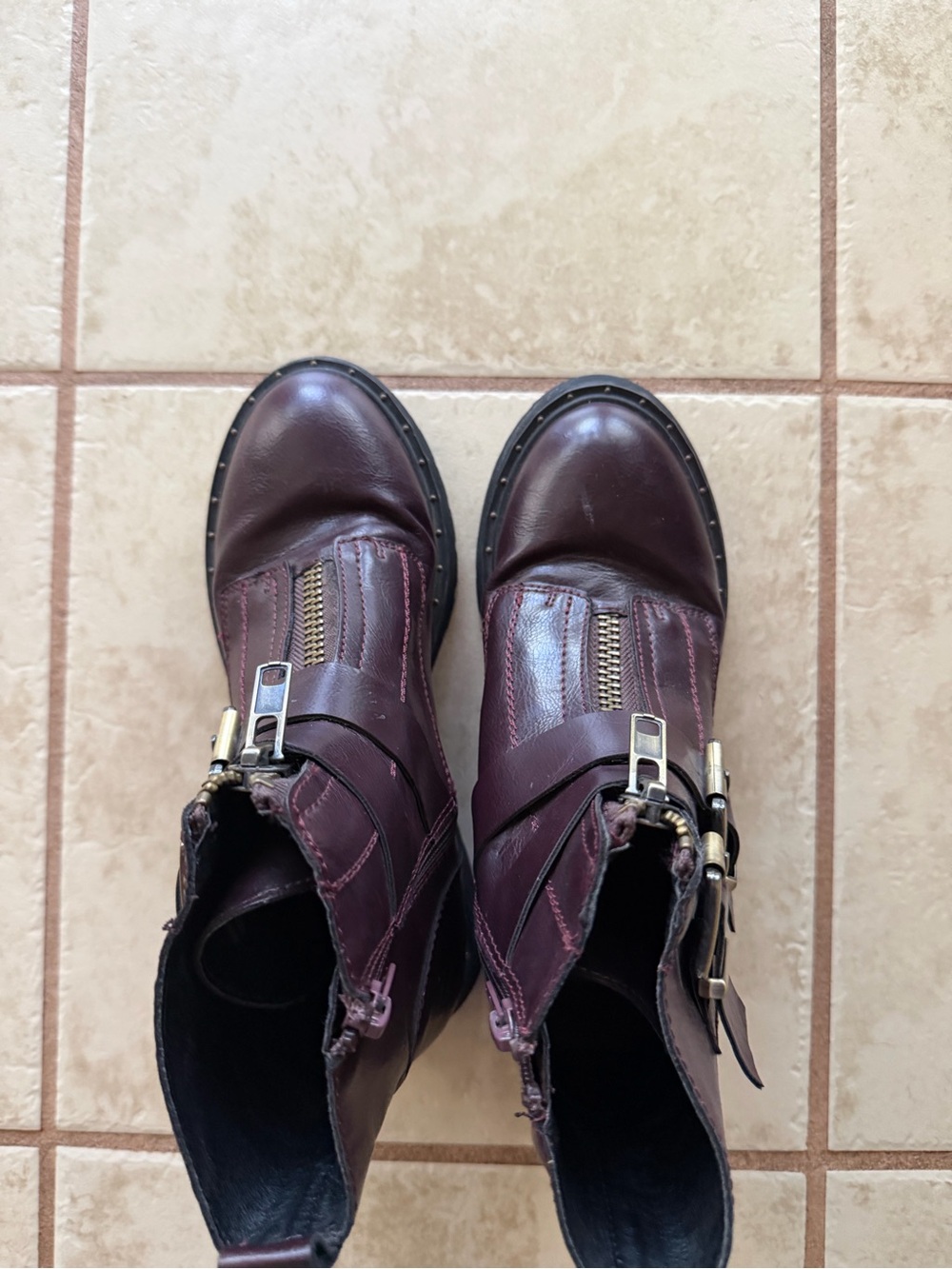 Dirty Laundry Burgundy Leather Zip & Buckle Ankle Booties